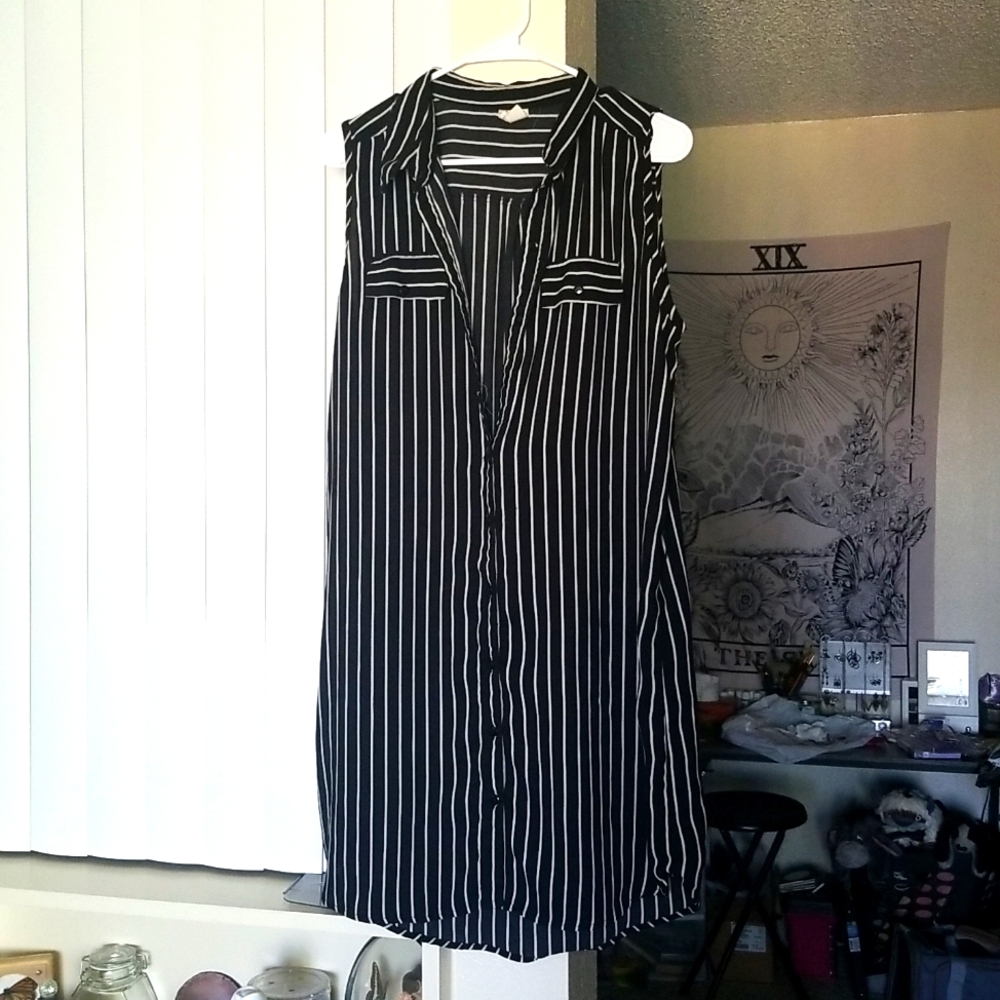 Striped Collared Polyester Dress